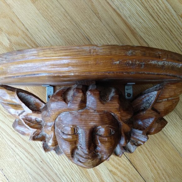 Vintage Cherub Carved Wood Angel Shelf Wall Mounted Altar Chunky Smiling Happy - Picture 12 of 16